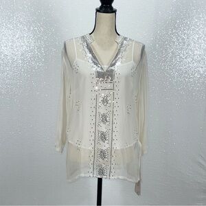 Nygård Collection 100% Silk Embellished Tunic Blouse - Size 12